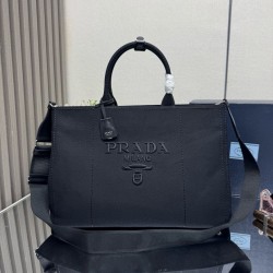 Premio Replica Borse tote Prada Jardinière extra large in tela di cotone Nero Imitazione Outlet