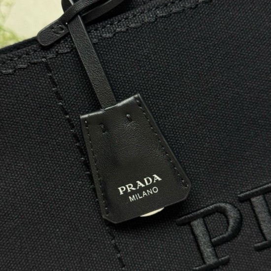 Qualità Originale Replica Borse tote Prada Jardinière extra large in tela di cotone Nero False Online Premio Replica Borse tote Prada Jardinière extra large in tela di cotone Nero Imitazione Outlet