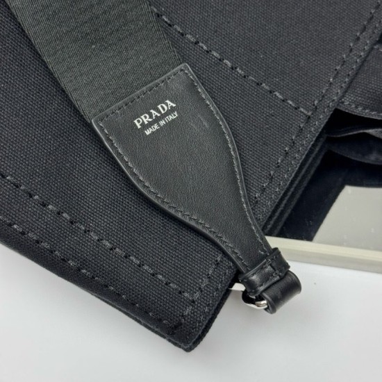 Qualità Originale Replica Borse tote Prada Jardinière extra large in tela di cotone Nero False Online Premio Replica Borse tote Prada Jardinière extra large in tela di cotone Nero Imitazione Outlet