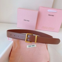 Premio Replica Cintura con fibbia color oro Miu Miu 35mm marrone Imitazione Outlet