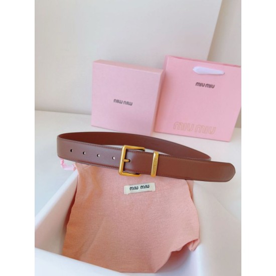 Premio Replica Cintura con fibbia color oro Miu Miu 35mm marrone Imitazione Outlet