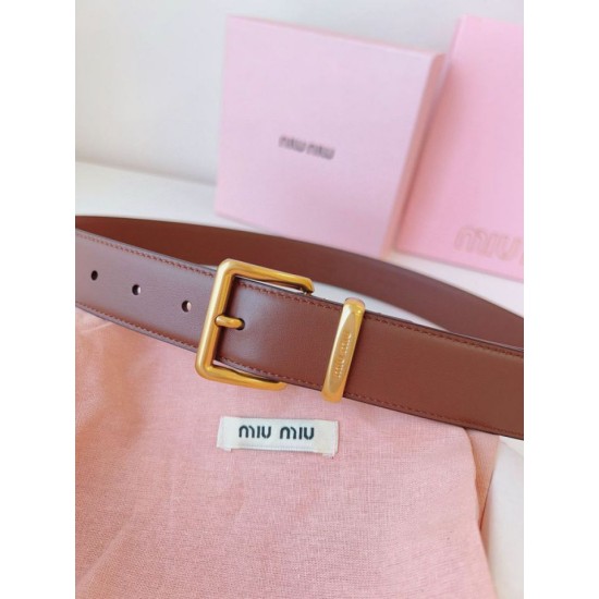 Premio Replica Cintura con fibbia color oro Miu Miu 35mm marrone Imitazione Outlet