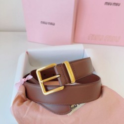 Premio Replica Cintura con fibbia color oro Miu Miu 35mm marrone Imitazione Outlet