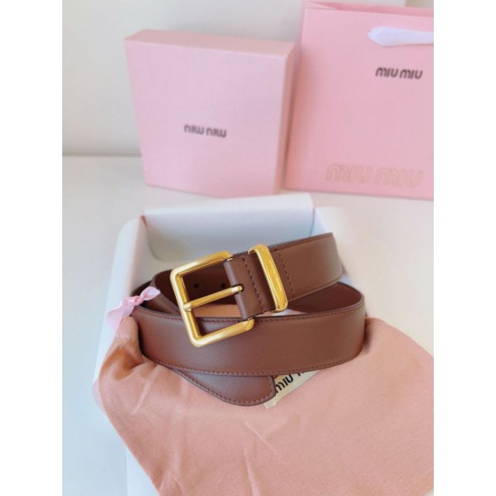 Premio Replica Cintura con fibbia color oro Miu Miu 35mm marrone Imitazione Outlet