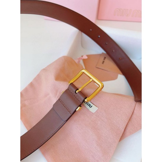 Premio Replica Cintura con fibbia color oro Miu Miu 35mm marrone Imitazione Outlet
