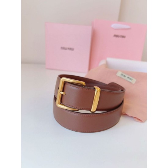Premio Replica Cintura con fibbia color oro Miu Miu 35mm marrone Imitazione Outlet