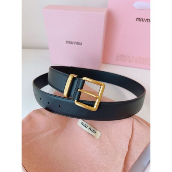 Premio Replica Cintura con fibbia color oro Miu Miu 35mm Nero Imitazione Outlet