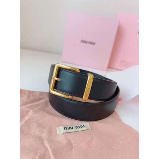 Premio Replica Cintura con fibbia color oro Miu Miu 35mm Nero Imitazione Outlet