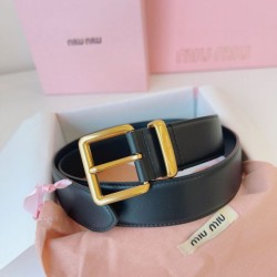 Premio Replica Cintura con fibbia color oro Miu Miu 35mm Nero Imitazione Outlet