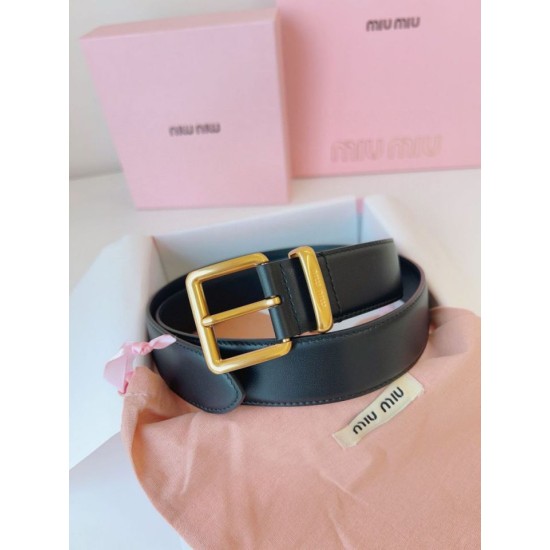 Premio Replica Cintura con fibbia color oro Miu Miu 35mm Nero Imitazione Outlet