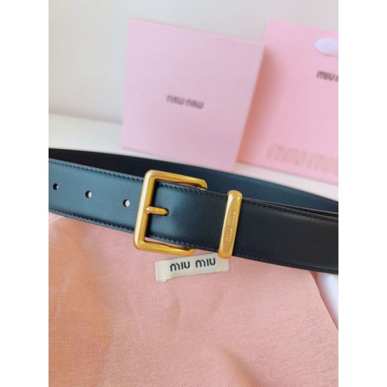 Premio Replica Cintura con fibbia color oro Miu Miu 35mm Nero Imitazione Outlet