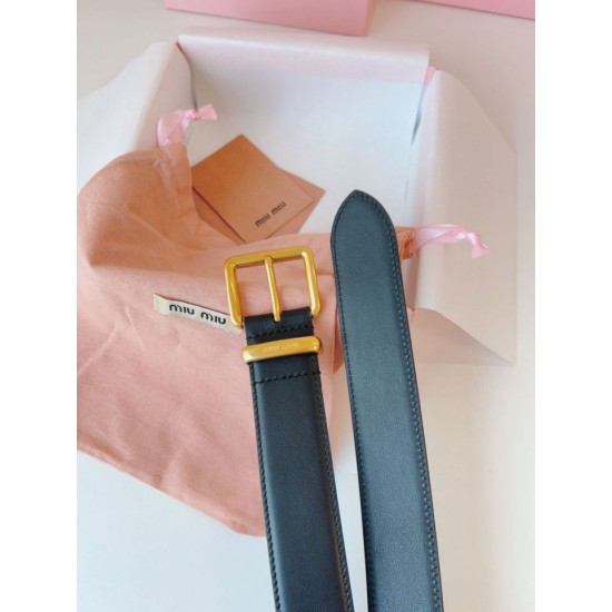 Premio Replica Cintura con fibbia color oro Miu Miu 35mm Nero Imitazione Outlet