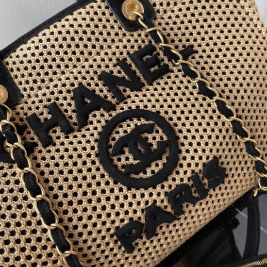 Replica Premium Borsa tote Chanel Deauville Beach Shopping AS3257 Rafia Nero Imitazione Outlet