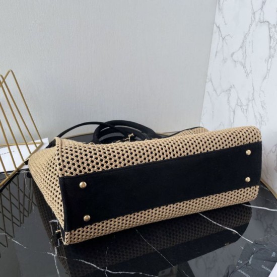 Replica Premium Borsa tote Chanel Deauville Beach Shopping AS3257 Rafia Nero Imitazione Outlet