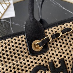 Replica Premium Borsa tote Chanel Deauville Beach Shopping AS3257 Rafia Nero Imitazione Outlet