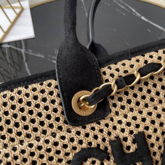 Replica Premium Borsa tote Chanel Deauville Beach Shopping AS3257 Rafia Nero Imitazione Outlet