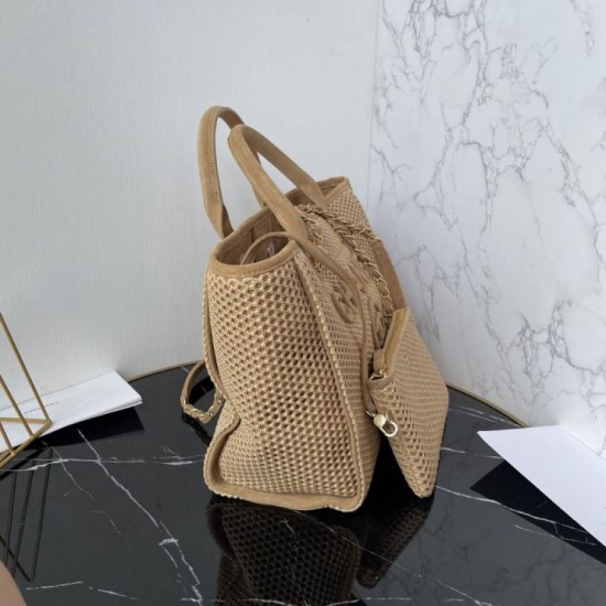 Replica Premium Borsa tote Chanel Deauville Beach Shopping AS3257 rafia Marrone Imitazione Outlet