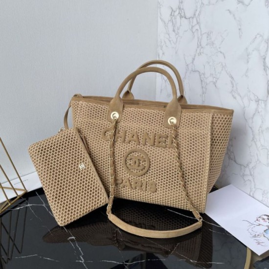 Replica Premium Borsa tote Chanel Deauville Beach Shopping AS3257 rafia Marrone Imitazione Outlet