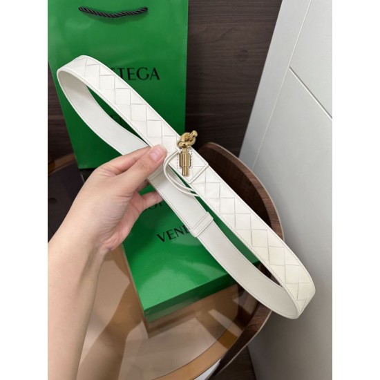 Replica Premium Cintura BV Andiamo Intrecciato Nappa 2cm verde/bianco/caffè Imitazione Outlet