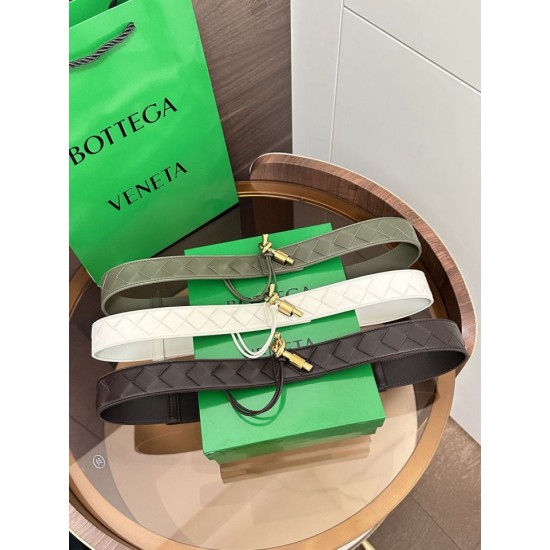 Replica Premium Cintura BV Andiamo Intrecciato Nappa 2cm verde/bianco/caffè Imitazione Outlet