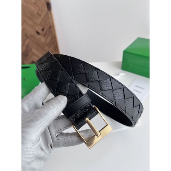 Replica Premium Cintura Intreccio Intreccio Reversibile Check Da Uomo Bottega Veneta Nero Oro Imitazione Outlet