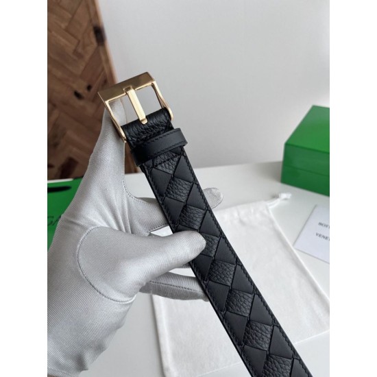 Replica Premium Cintura Intreccio Intreccio Reversibile Check Da Uomo Bottega Veneta Nero Oro Imitazione Outlet