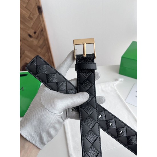 Replica Premium Cintura Intreccio Intreccio Reversibile Check Da Uomo Bottega Veneta Nero Oro Imitazione Outlet
