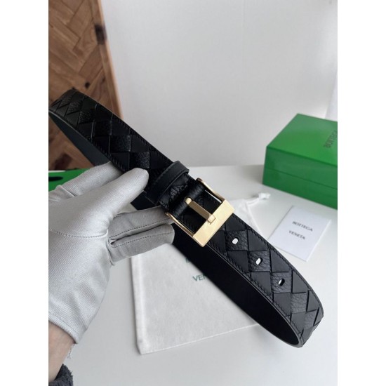 Replica Premium Cintura Intreccio Intreccio Reversibile Check Da Uomo Bottega Veneta Nero Oro Imitazione Outlet