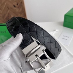 Replica Premium Cintura Intreccio Intreccio Reversibile Check Da Uomo Bottega Veneta Nero Argento Imitazione Outlet