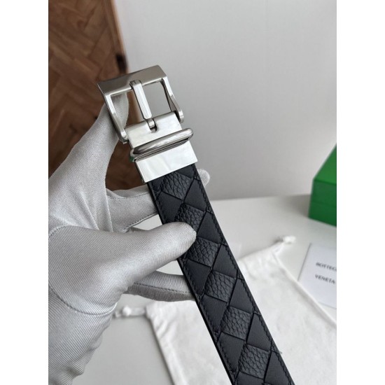 Replica Premium Cintura Intreccio Intreccio Reversibile Check Da Uomo Bottega Veneta Nero Argento Imitazione Outlet