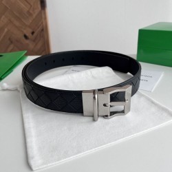 Replica Premium Cintura Intreccio Intreccio Reversibile Check Da Uomo Bottega Veneta Nero Argento Imitazione Outlet