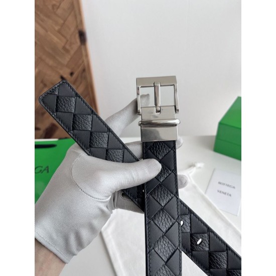 Replica Premium Cintura Intreccio Intreccio Reversibile Check Da Uomo Bottega Veneta Nero Argento Imitazione Outlet
