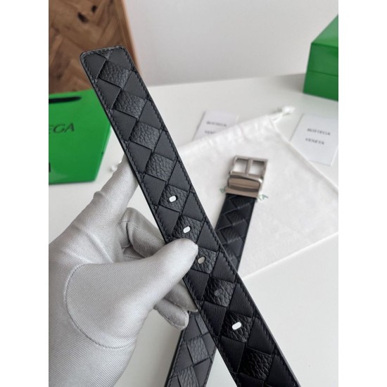 Replica Premium Cintura Intreccio Intreccio Reversibile Check Da Uomo Bottega Veneta Nero Argento Imitazione Outlet