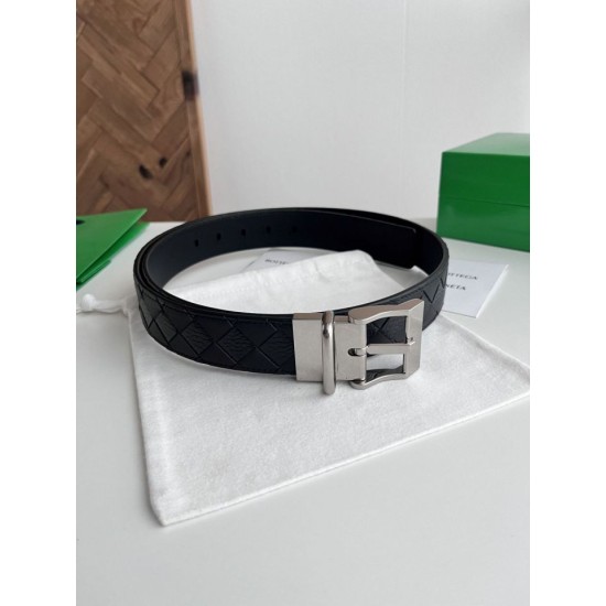 Replica Premium Cintura Intreccio Intreccio Reversibile Check Da Uomo Bottega Veneta Nero Argento Imitazione Outlet