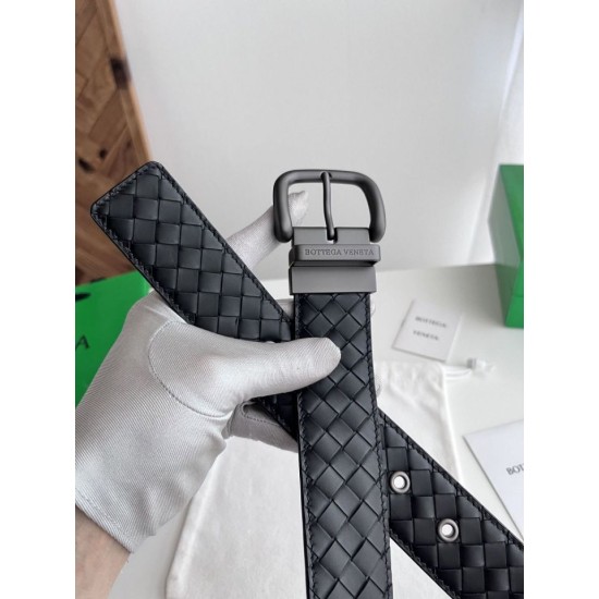 Replica Premium Cintura reversibile da uomo Bottega Veneta Intreccio Nero Imitazione Outlet