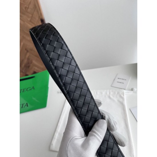 Replica Premium Cintura reversibile da uomo Bottega Veneta Intreccio Nero Imitazione Outlet