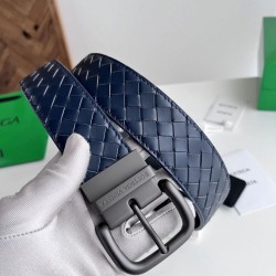 Replica Premium Cintura reversibile da uomo Bottega Veneta Intreccio Blu Imitazione Outlet