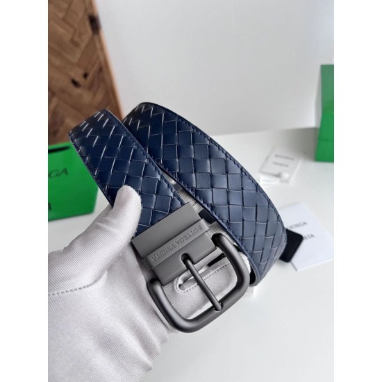 Replica Premium Cintura reversibile da uomo Bottega Veneta Intreccio Blu Imitazione Outlet