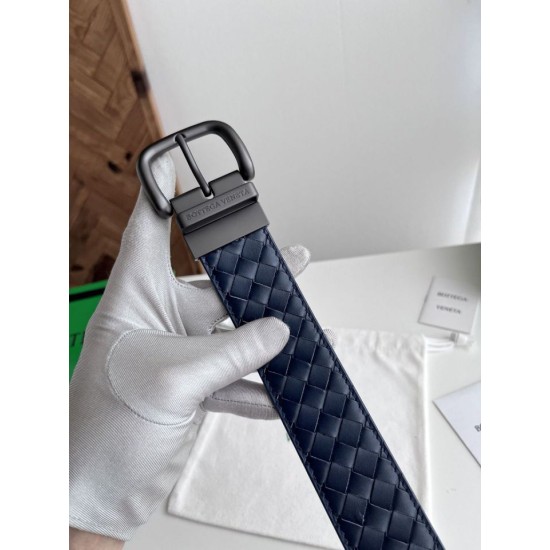 Replica Premium Cintura reversibile da uomo Bottega Veneta Intreccio Blu Imitazione Outlet