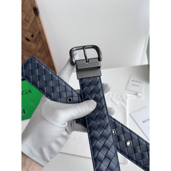 Replica Premium Cintura reversibile da uomo Bottega Veneta Intreccio Blu Imitazione Outlet
