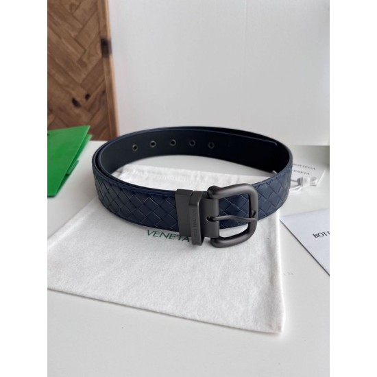 Replica Premium Cintura reversibile da uomo Bottega Veneta Intreccio Blu Imitazione Outlet