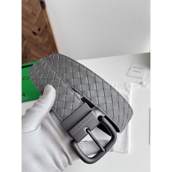 Replica Premium Cintura reversibile da uomo Bottega Veneta Intreccio Grigio Imitazione Outlet