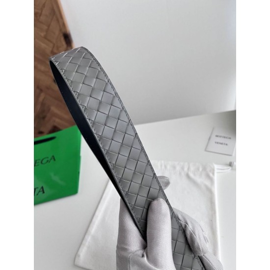 Replica Premium Cintura reversibile da uomo Bottega Veneta Intreccio Grigio Imitazione Outlet