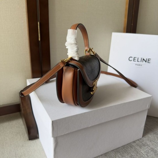Replica Premium Borsa Celine Mini Besace Clea Triomphe Canvas Pelle di vitello Imitazione Outlet