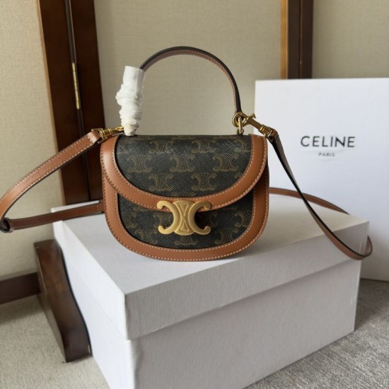 Replica Premium Borsa Celine Mini Besace Clea Triomphe Canvas Pelle di vitello Imitazione Outlet
