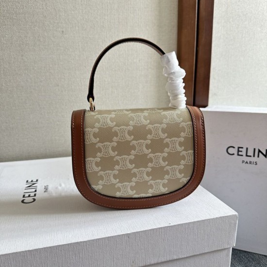 Replica Premium Borsa Celine Mini Besace Clea Triomphe Canvas Pelle di vitello beige Imitazione Outlet