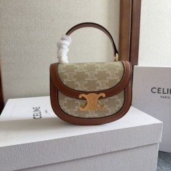 Replica Premium Borsa Celine Mini Besace Clea Triomphe Canvas Pelle di vitello beige Imitazione Outlet