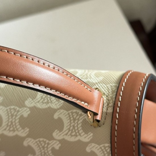 Replica Premium Borsa Celine Mini Besace Clea Triomphe Canvas Pelle di vitello beige Imitazione Outlet