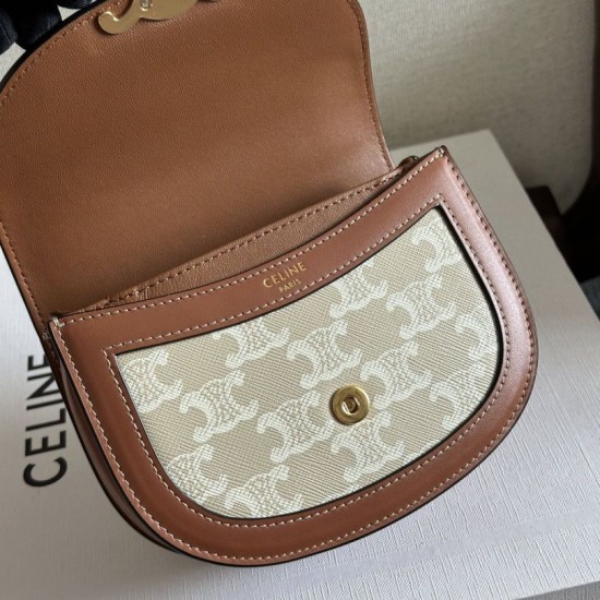 Replica Premium Borsa Celine Mini Besace Clea Triomphe Canvas Pelle di vitello beige Imitazione Outlet