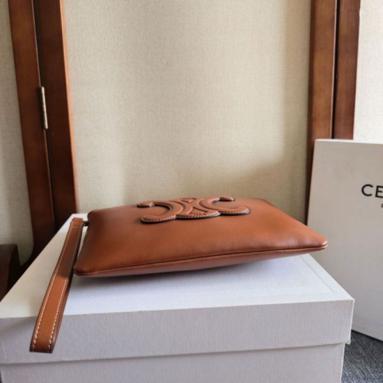Replica Premium Piccola pochette Celine con tracolla pelle di vitello liscia Marrone Imitazione Outlet